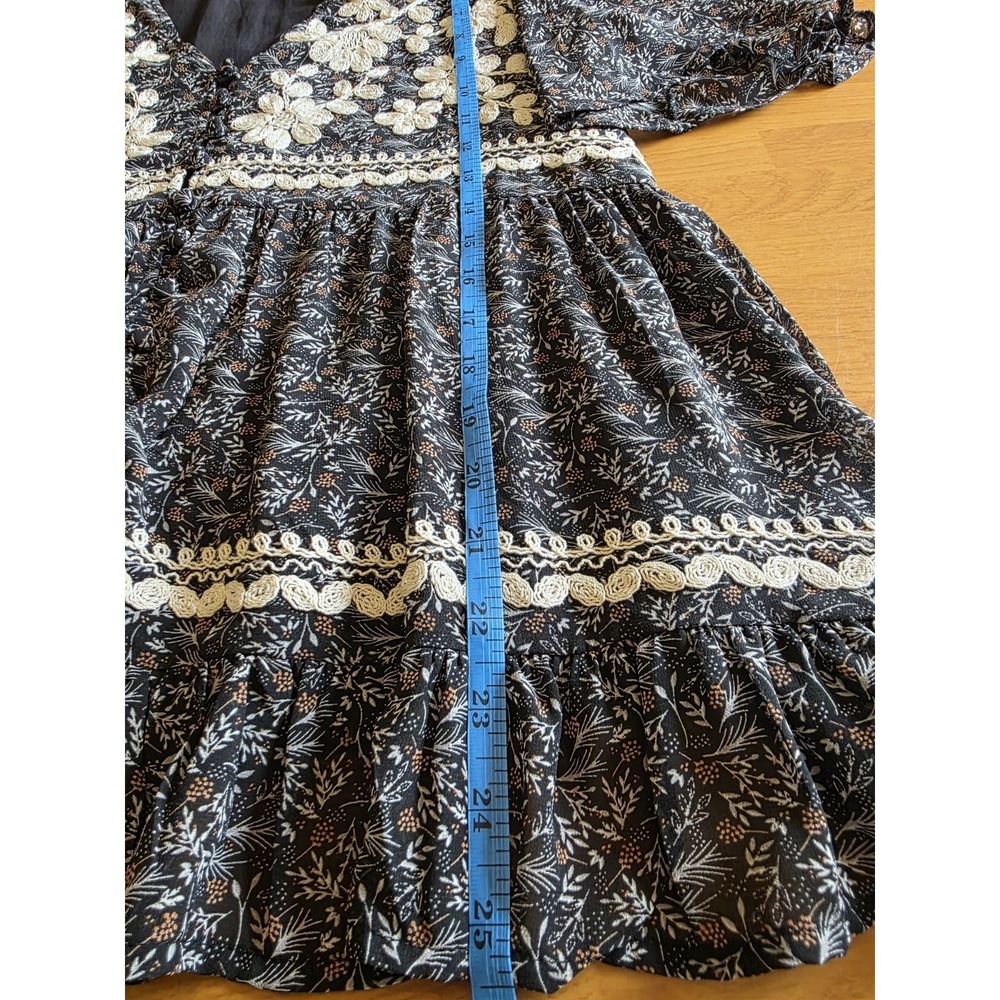 By Together Womens Black Floral Embroidered Babydoll Top Boho Flutter Sleeve S - Picture 5 of 10
